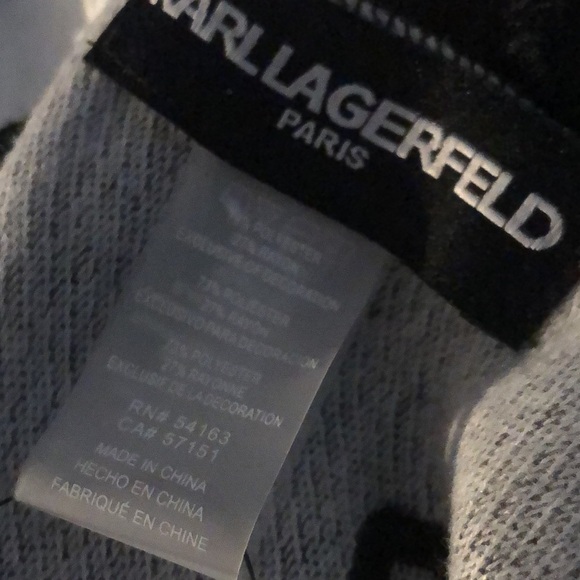 Karl Lagerfeld Black & Gray Rectangular Scarf Studded Eiffel Tower & Choupette - Picture 13 of 16